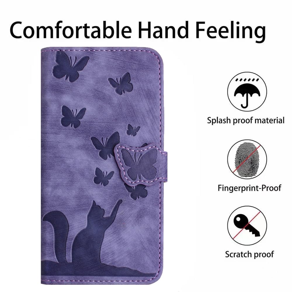 Wuhaizher for iPhone 16 Pro Case Butterfly Cat Shockproof PU Leather Wallet Phone Case for Girls with Card Holder Folding Stand Magnetic Protect Flip Cover for iPhone 16 Pro - Image 2