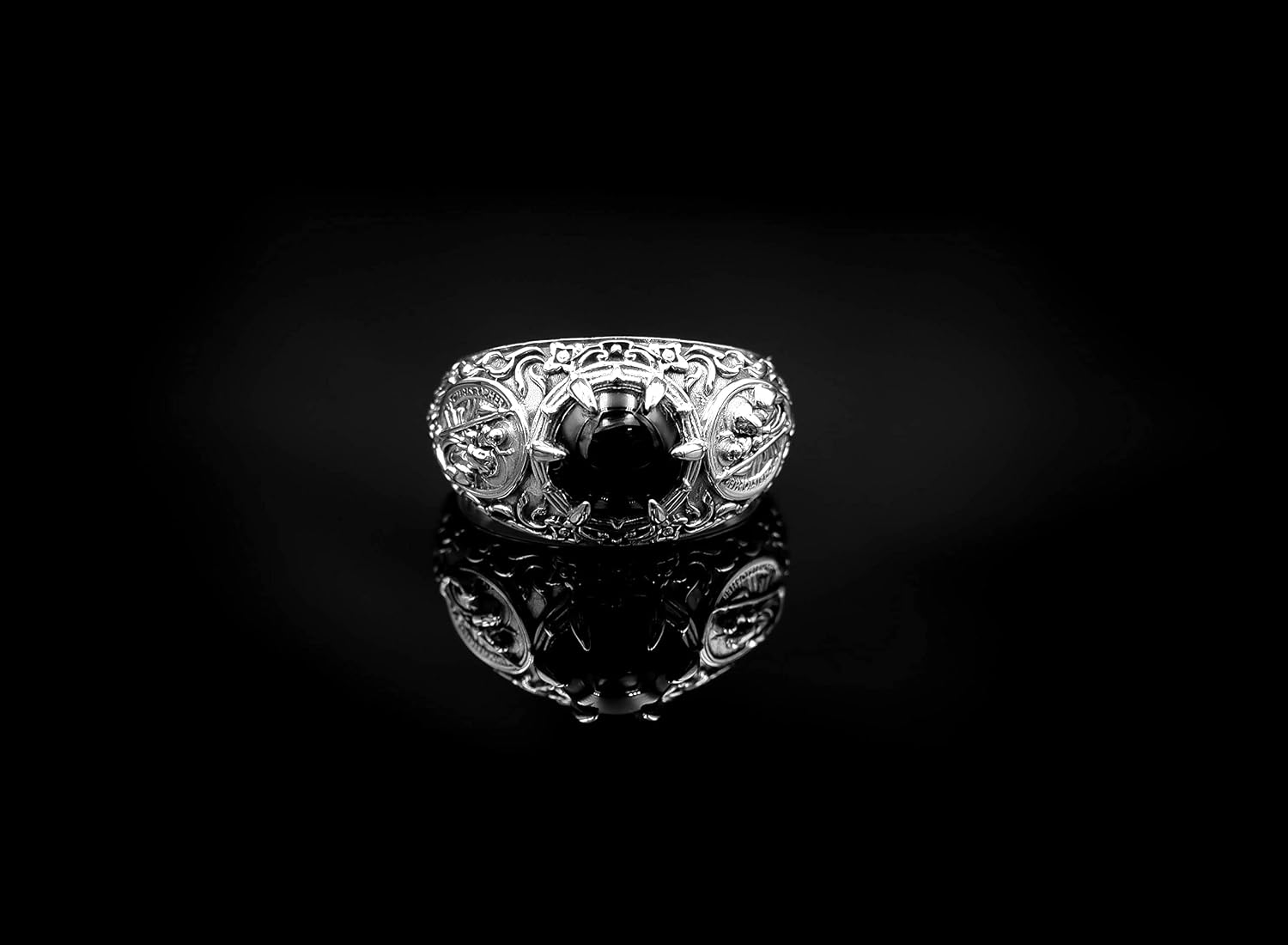 925 Sterling Silver Onyx Catholic Signet Saint Christopher Ring Amulet Jewelry Size 6-15