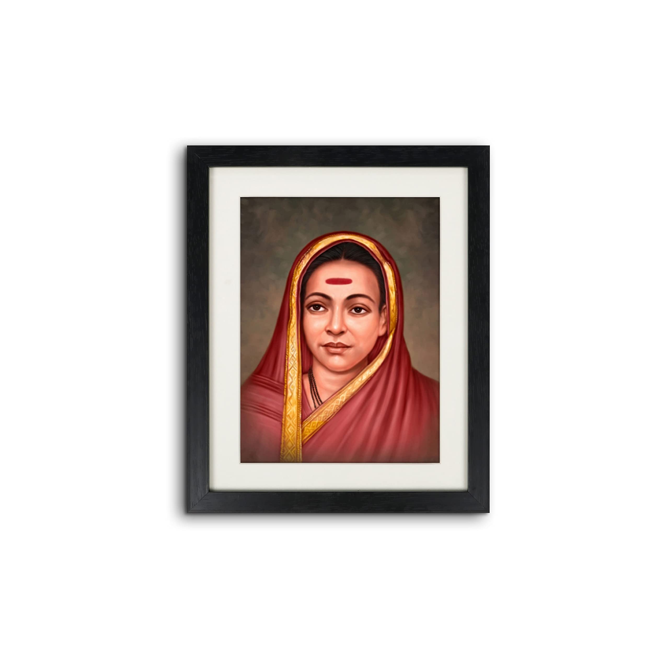 Tarapara "Savitri Fule Thick Wall Mount Canvas Printed with Soft White Window Mount Decorative Black Frame