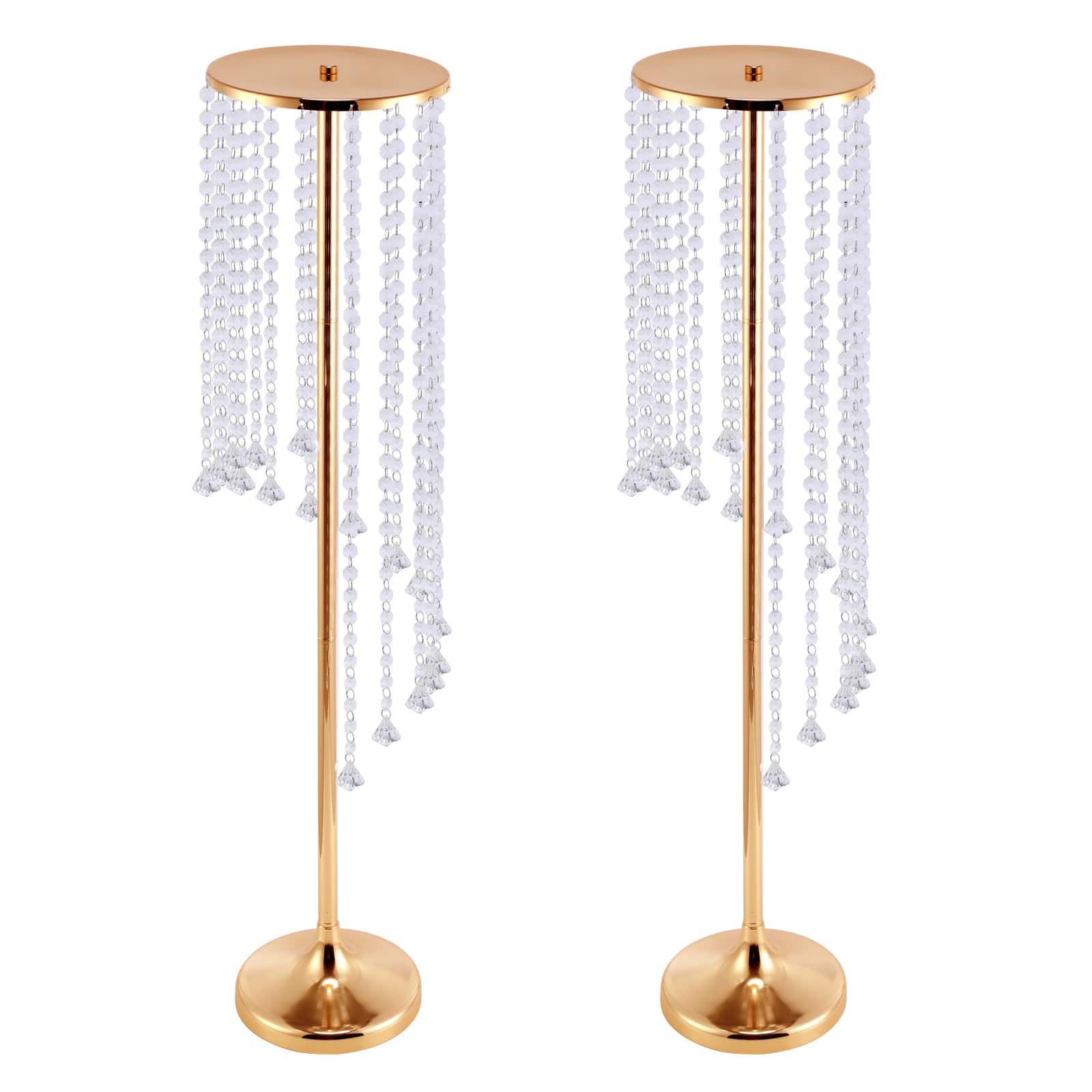 Arborlux 2-Pack 35.4 Inch Tall Gold Crystal Wedding Centerpiece Stands, Elegant Metal Flower Vases with Sparkling Beaded Accents, Floor Centerpieces for Reception, Party & Home Table Decor(Gold)