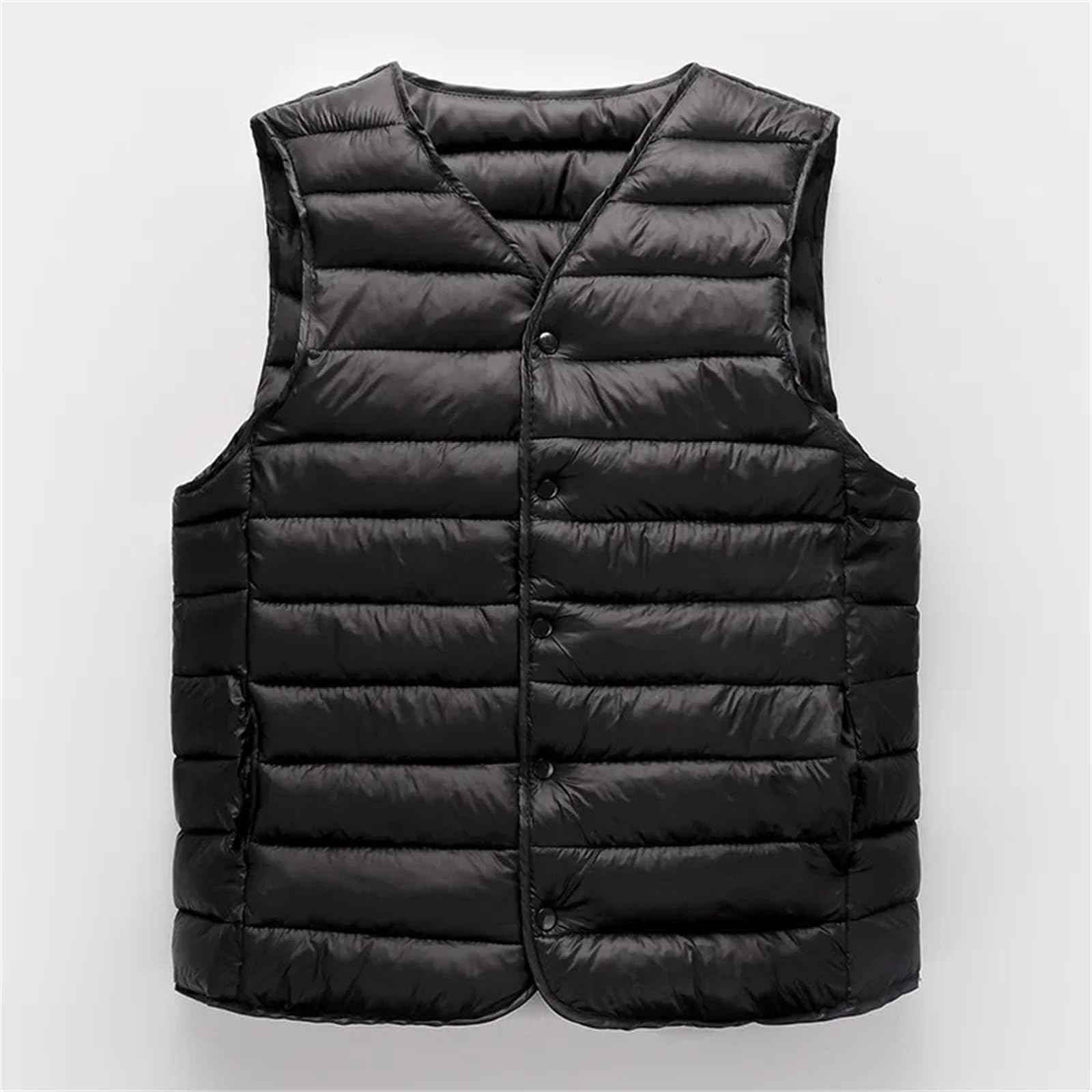 Chaleco cálido de invierno para hombre, ultraligero, cuello en V, sin mangas, con botones, plegable, forro de algodón cálido
