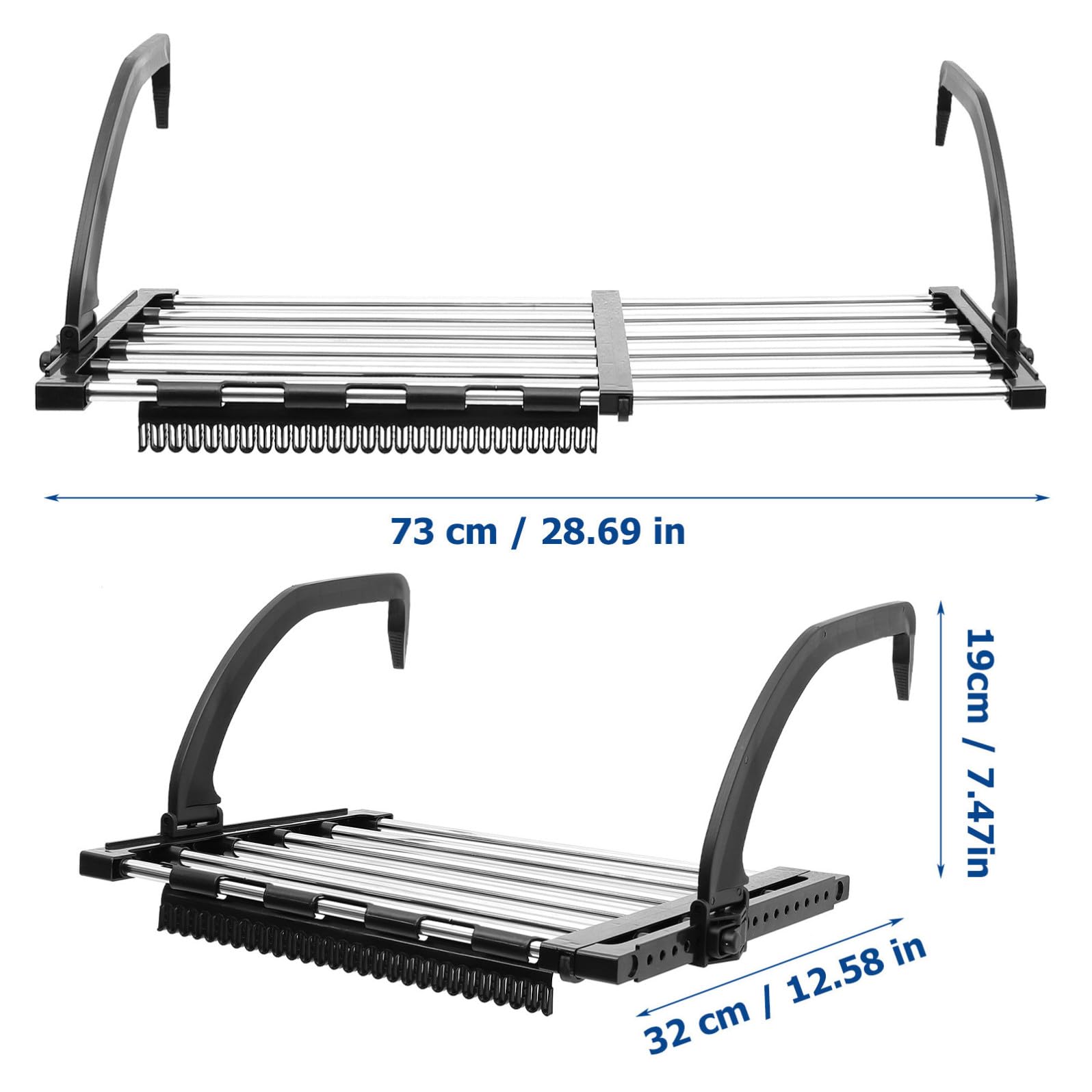 Stendibiancheria Portata 10kg in Acciaio Inossidabile Retrattile Nero e Argento, Resistente alla Ruggine per Balconi e Lavanderia, per Sciarpe e Reggiseni