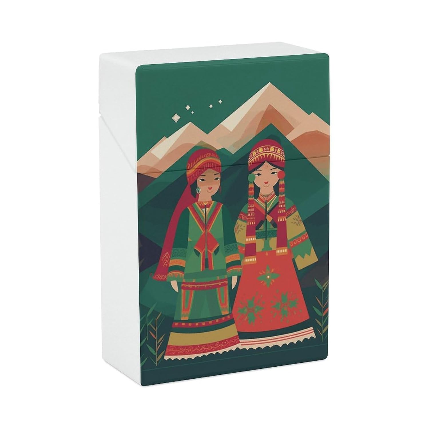 Mountain and Traditional Clothing Plastic Cigarette Case Waterproof Hard Cigarette Box Personalized Cigarettes Holder Case Lightweight Cigarette Packing Box Novelty Gifts for Dad Husband