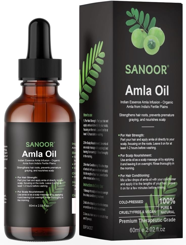 SANOORIndian Essence Amla Oil – 100% Pure Cold‑Pressed Ayurvedic Amla Oil for Hair Growth, Scalp Nourishment & Skin Care – Strengthens Hair, Reduces Hair Fall – Vitamin‑C Antioxidant Boost – 60 ml
