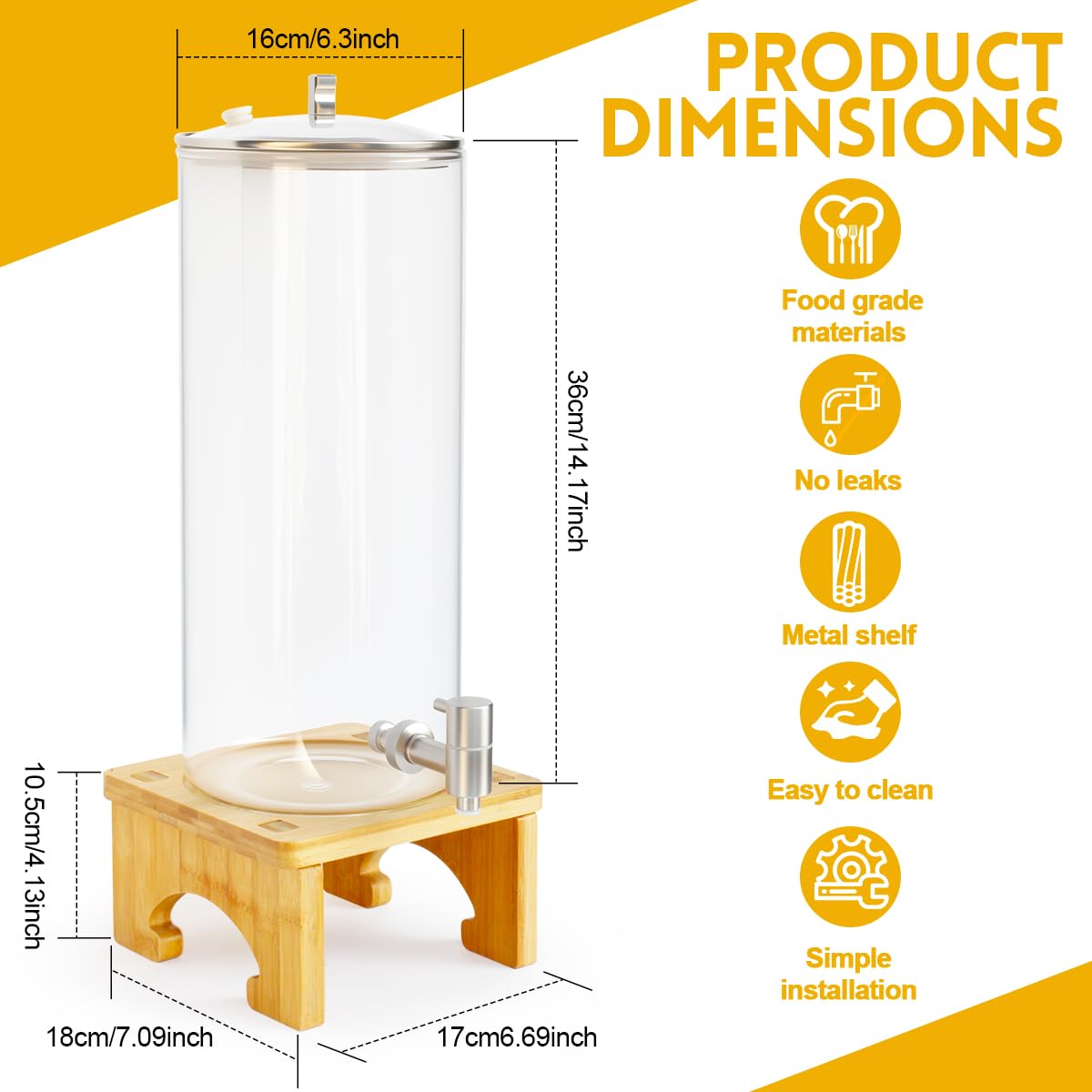 Dispensador de bebidas de 7 L con soporte, dispensador de vidrio con llave de acero inoxidable macizo para jugos helados, agua, bebidas caseras, fiestas, bodas
