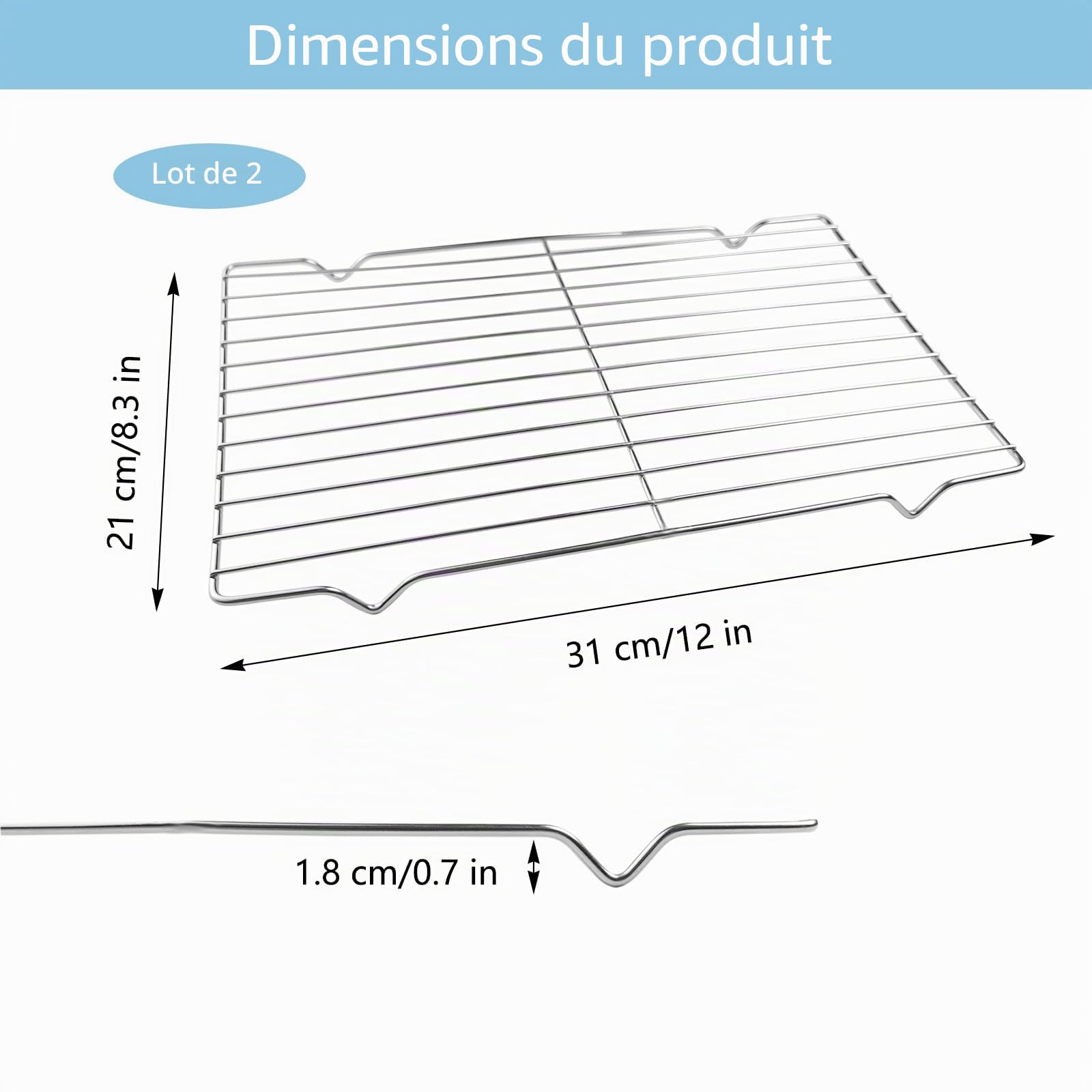 Grille Four Universelle en Acier Inoxydable 31x21x1.8cm Refroidissement Cuisson Patisserie