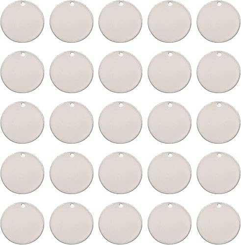 Vista 103 de Pandahall - 60 unidades de etiquetas colgantes de acero inoxidable redondo plano de 3/5 a 1-1/5 pulgadas para fabricación de joyas