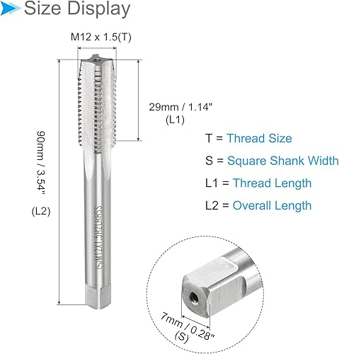 Miniatura 2 de CoCud Machos de fresado de rosca, rosca métrica M12 x 1.5 H2, máquina de acero de alta velocidad 4 flautas rectas Roscado de tornillo de mano