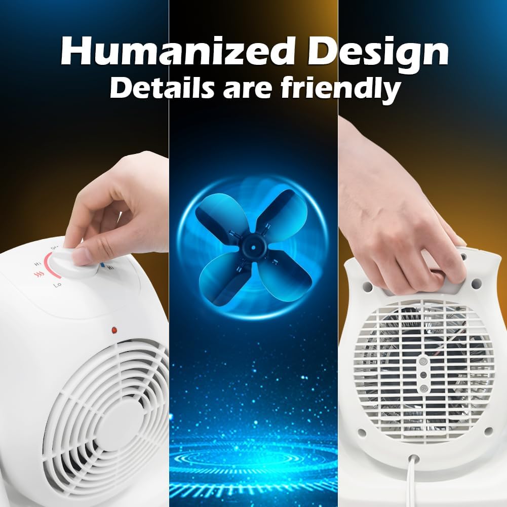 LifePlus 2 in 1 Heater Fan Combo, Portable Cooling Desk Fan, Air Circulator Fan 45° Tilt, 2 Wind Speeds, 1500W Overheat Protection Personal Small Floor for Home Office White