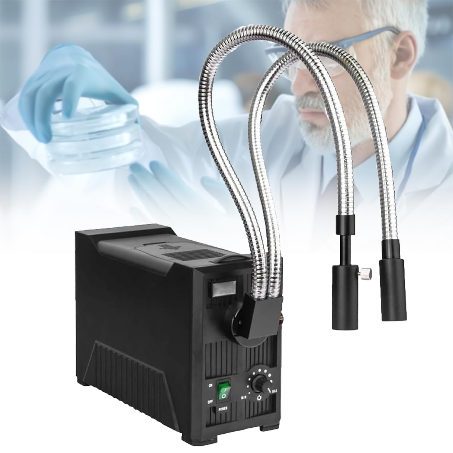 Światłowodowy oświetlacz mikroskopowy, źródło zimnego światła 150 W z podwójną gęsią szyją i regulowaną przysłoną, długość fali 570-900 NM do użytku laboratoryjnego