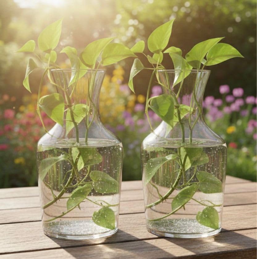 Image of Aradhya Enterprises Glass Vase, Flower Vase, Vessel, Money Plant Pot for Bedroom, Balcony, Home, Table and Office Decoration (Bottle Shape Pot) - Pack of 2 Piece, 7.5 Inches