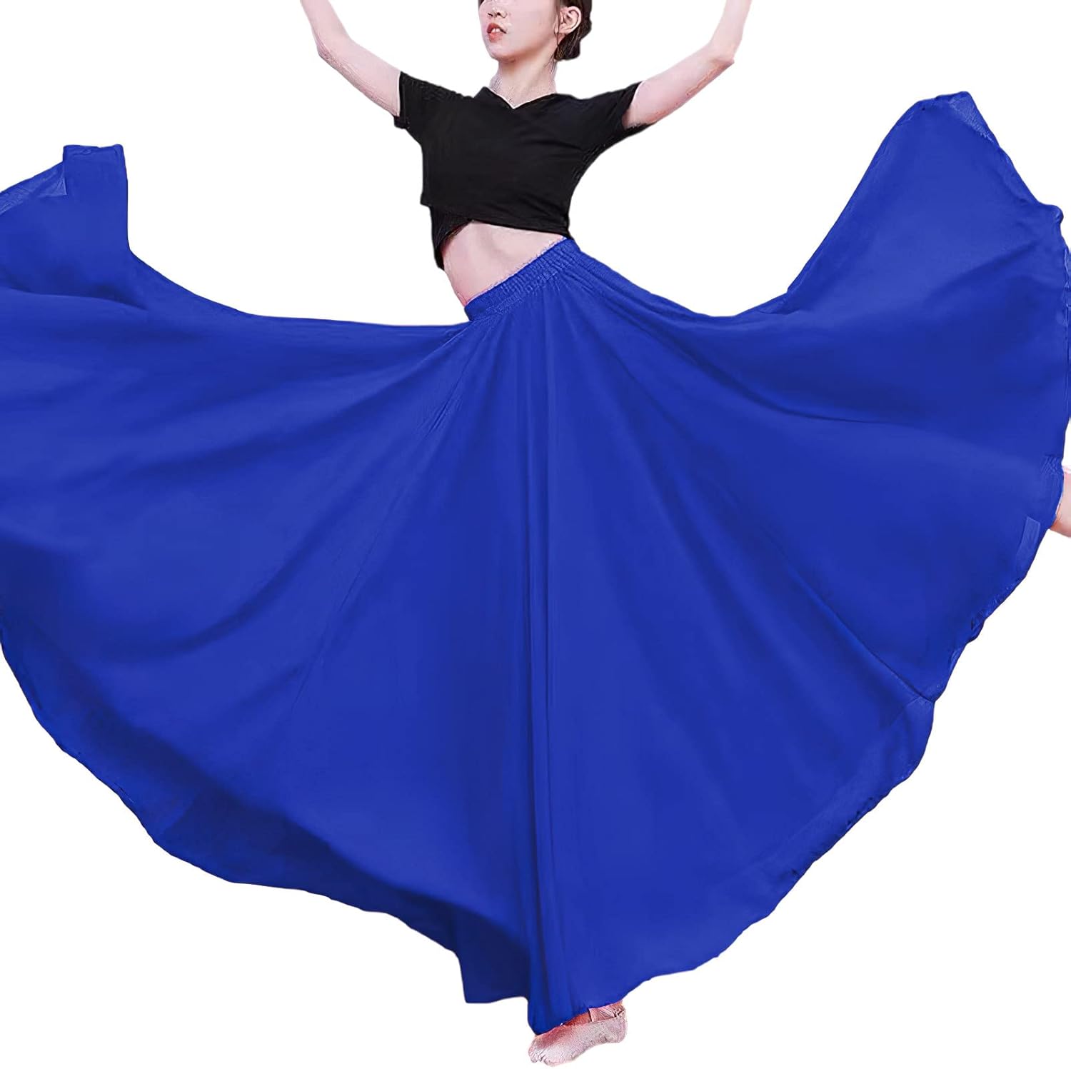 Women's A Line Full or Ankle Length Elastic Waist Pleated Fairy Chiffon Long Skirt - Image 4