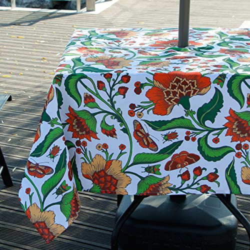 Image of EHouseHome Outdoor Indoor 60inch SquareTablecloth with Umbrella Hole and Zipper, Waterproof Zippered Patio Table Cloths, Spring /Summer Table Covers for Backyard Circular Table /BBQs /Picnic
