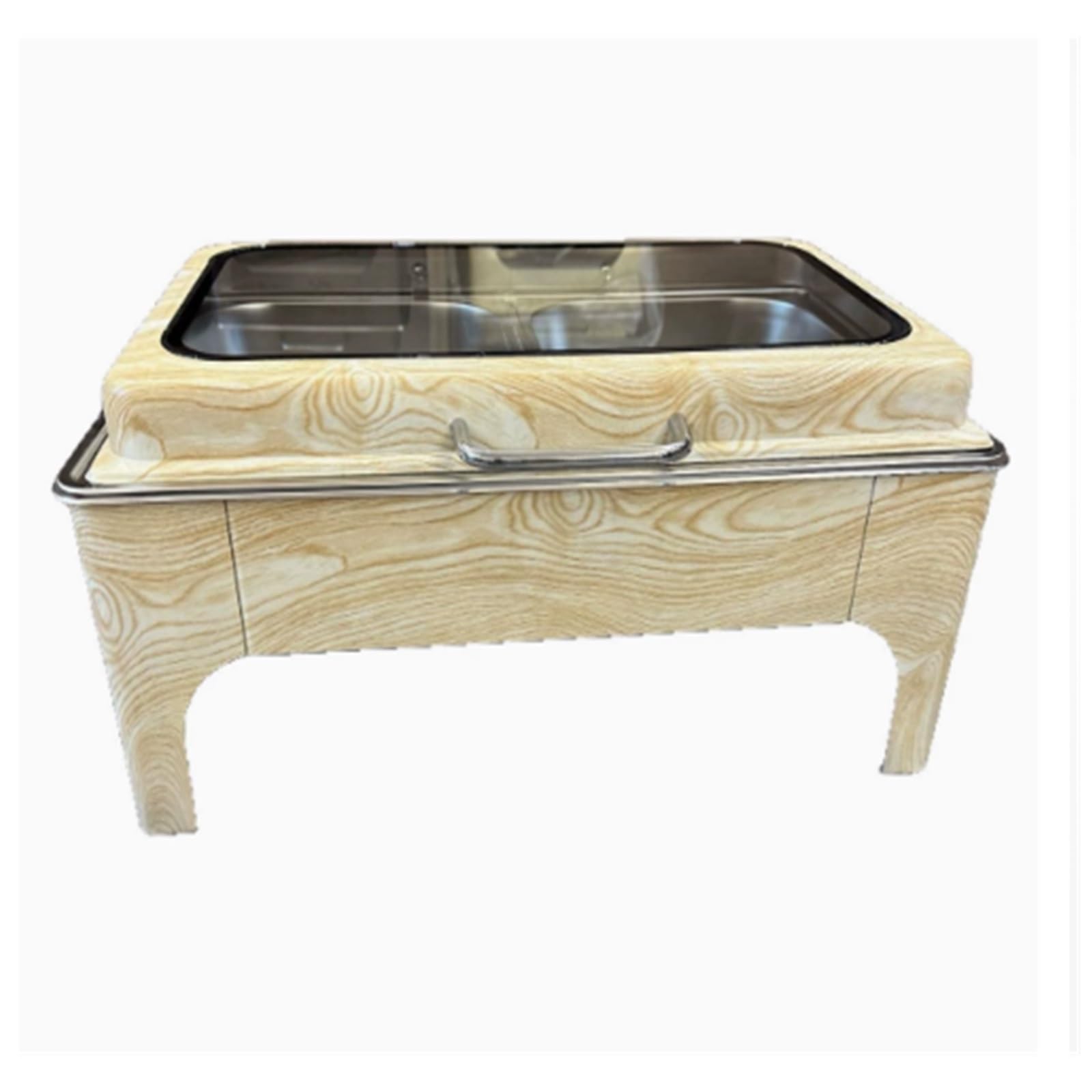 Servidor de buffet rectangular con plato de abejorro de grano de madera