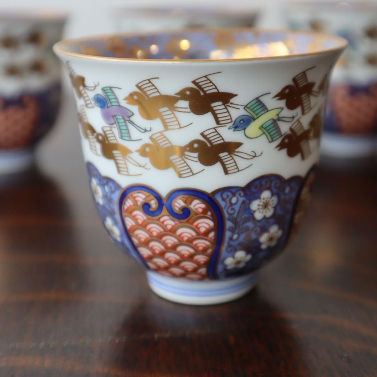 煎茶碗揃○有田焼○金彩千鳥祥瑞☆