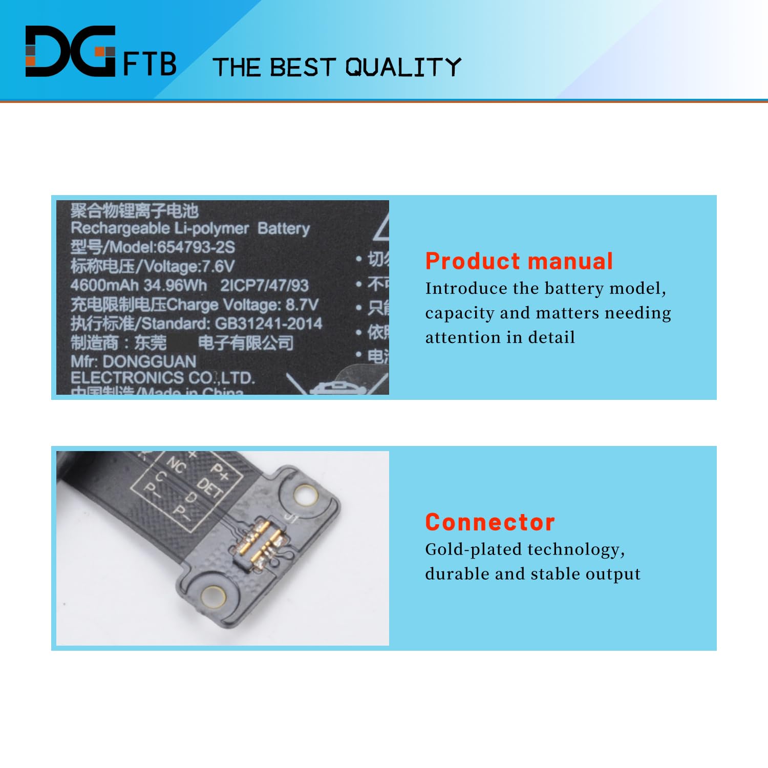 DGFTB 654793-2S New Replacement Battery Pack for GPD P2 pocket2 MAX pocket2max Upgrade Battery Cells 7.6V 34.96Wh/4600mAh