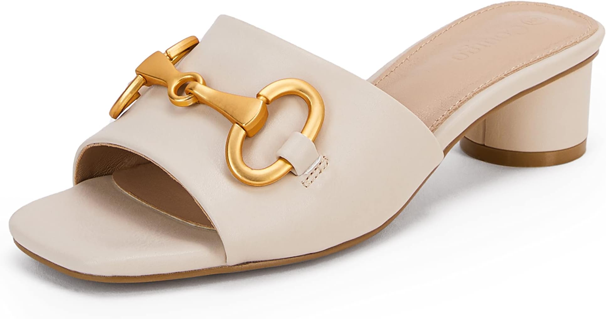 Womens Heeled Slides Sandals Square Open Toe Slip on Comfortable Mules Block Low Heel Metal Chain Dressy Shoes