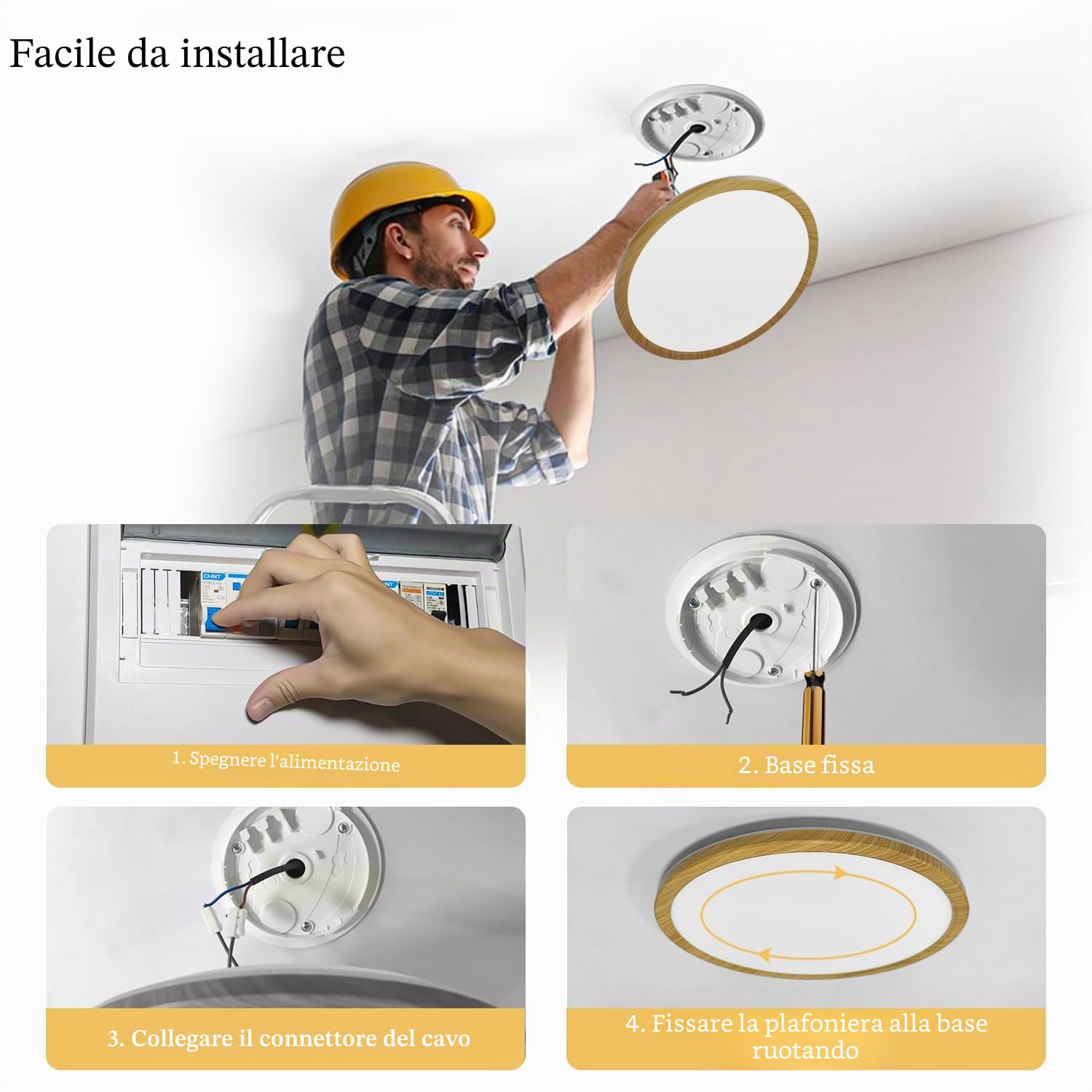 Plafoniera a LED piatta, rotonda, in legno, 24 W, 4000 K, per soggiorno, camera da letto, ufficio, cucina, bagno, corridoio, balcone, ragazza, cameretta dei bambini, diametro 30 cm