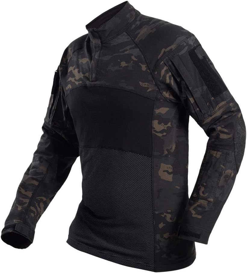 H World ShoppingMen's Tactical Combat Hunting Military Long Sleeve Shirt with Zipper MCBK