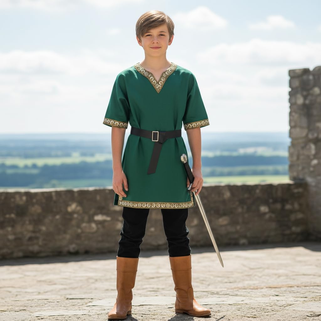 Kids Medieval Costume Boys Viking Tunic Knight Warrior Renaissance Shirts with Belt - Image 7
