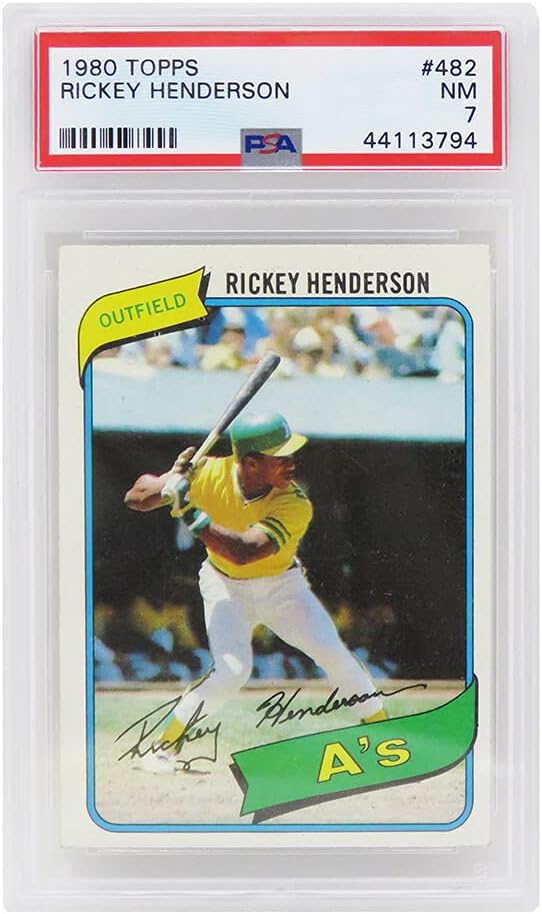 Rickey Henderson (Oakland A's) 1980 Topps Baseball #482 RC Rookie Card - PSA 7 NM (I)