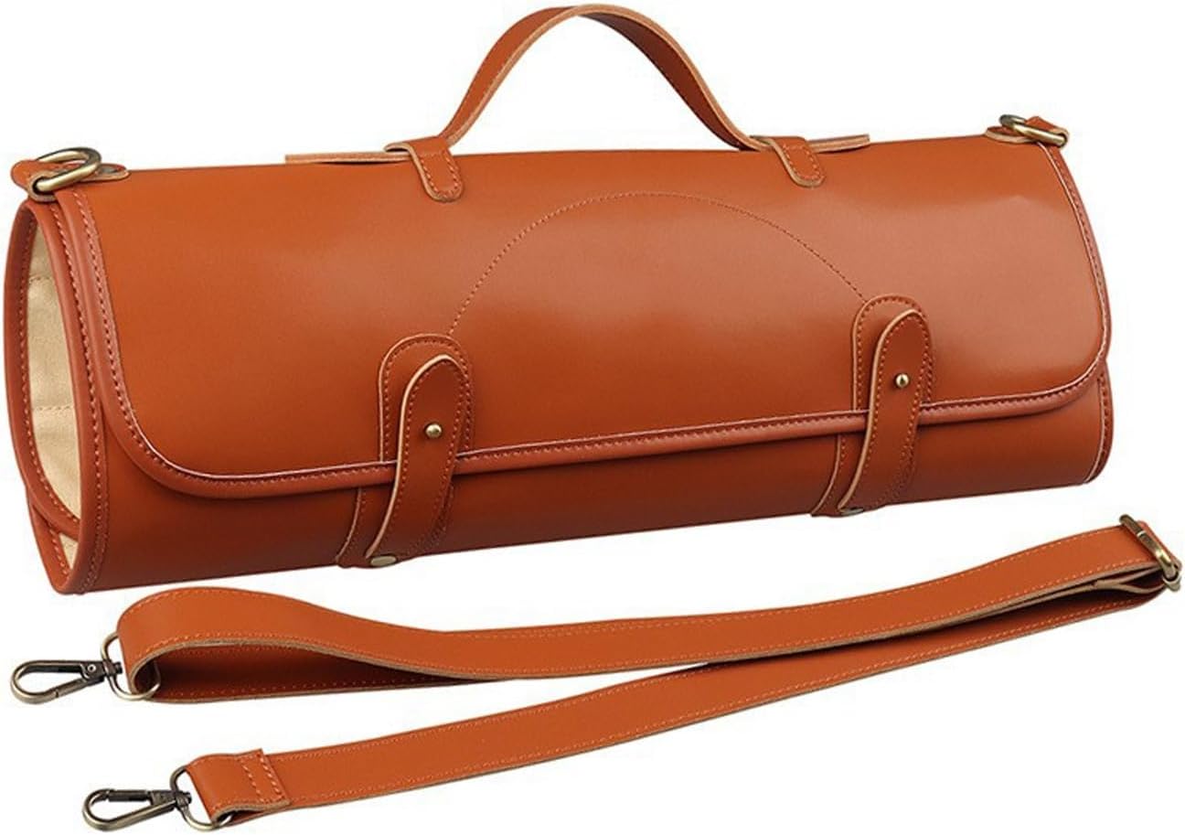 Knife Roll Storage Bag, Portable Leather Knife Roll Storage Bag Chef Case for Camping or Working, 10 Slots Cutlery Knives Holders Protectors(Brown)
