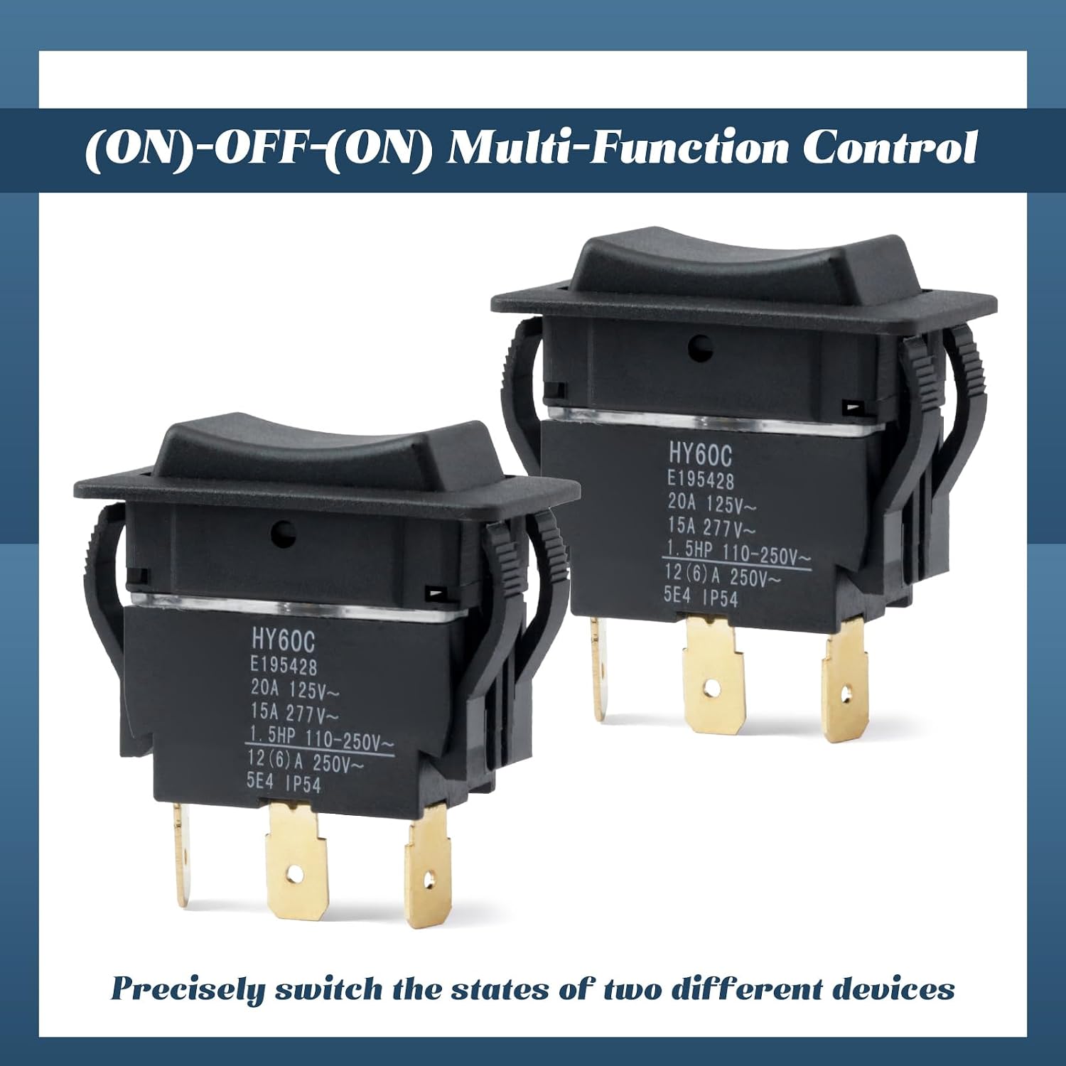 2 Packs HY60C 3-Pin Rocker Switch (ON)-Off-(ON) Replacement for Motors for Tools for Industrial Equipment for Marine for Automotive Heavy-Duty Switches, 20A/125V 15A/277V