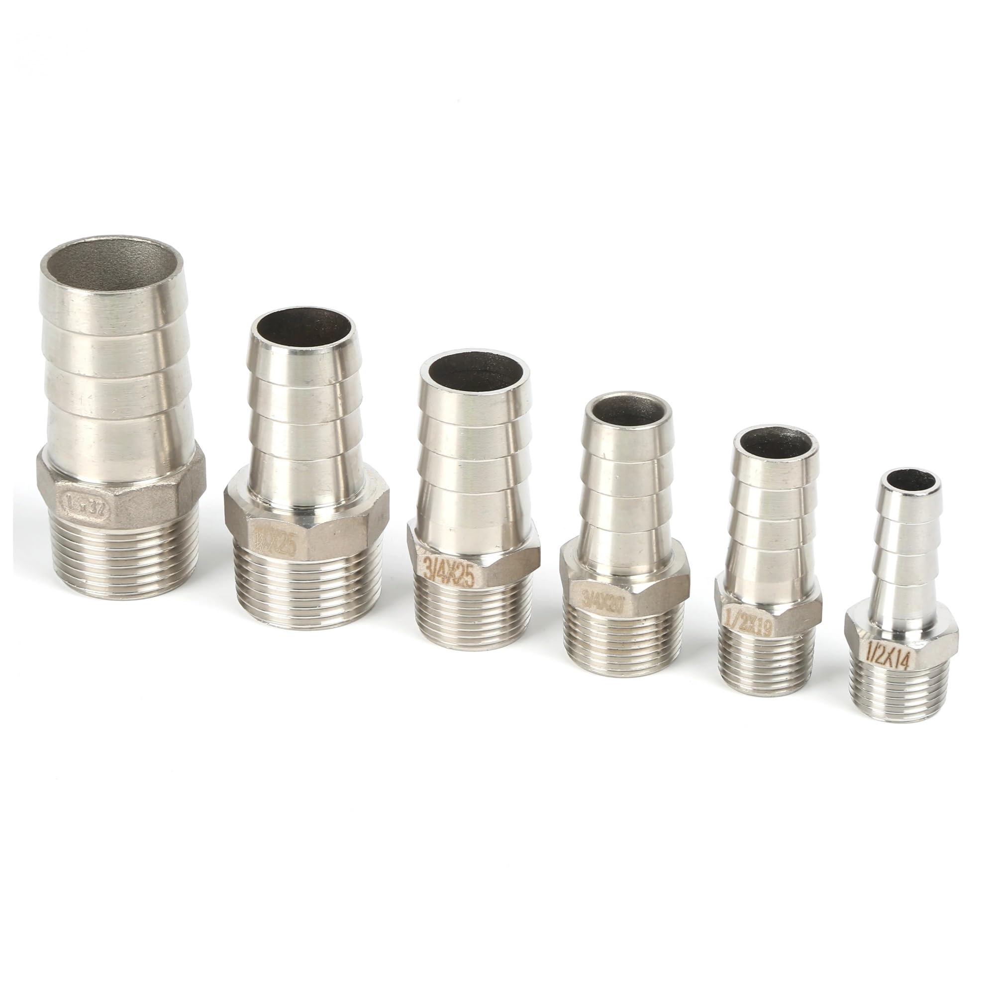 Raccord inox 304 male 1 pouce anti fuite pour tuyau souple de 20mm cannele