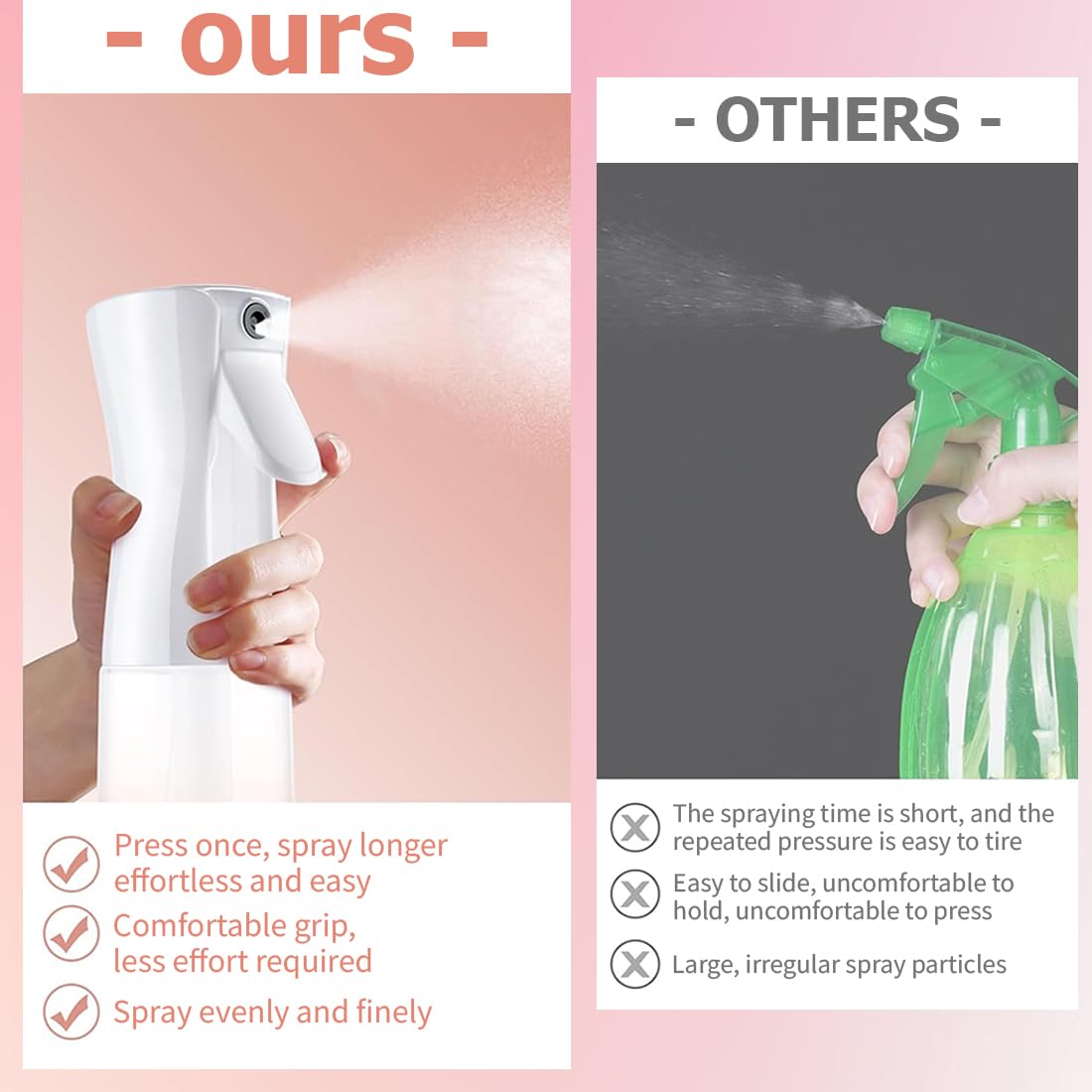 2pcs flaconi spray per capelli, spruzzino nebulizzatore vaporizzatore acqua, 300 ml, con nebbia fine continua, per piante, pulizia, alcool, ecc