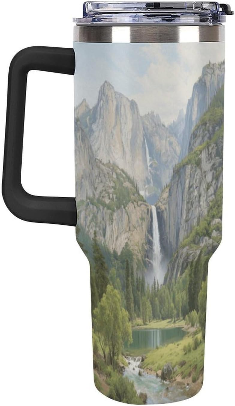 Travel Coffee Mug 40OZ Thermo Cups Thermos Cup Drink Cups Park Valley Thermos with Cup with Handle Lid And Straw Suitable for Gifts Parties Offices Traveling