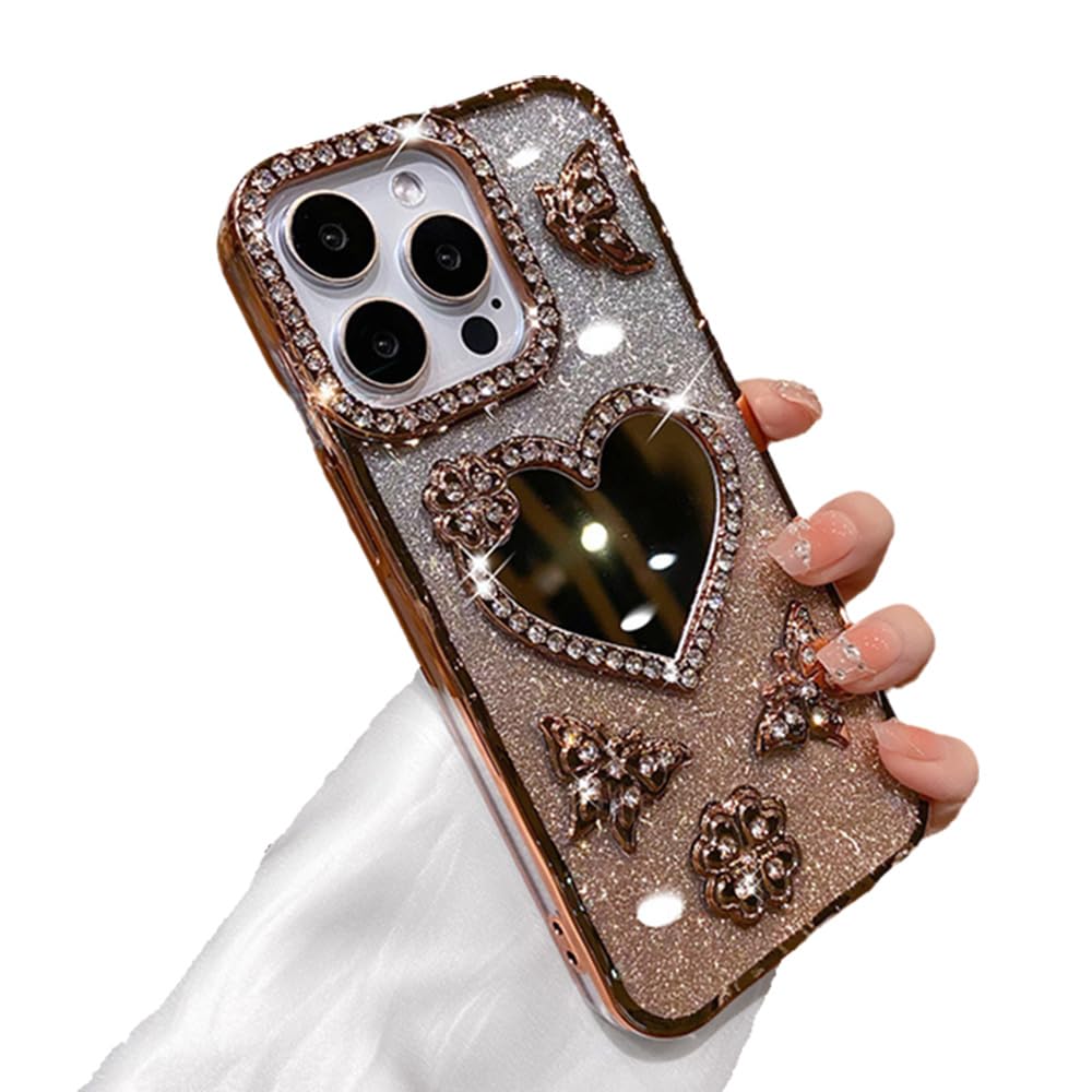 Zkacase Designed for iPhone Case,Luxury Electroplated Glitter Bling Mirror Spark Sparkly Shockproof Protective Cover Phone Case (iPhone 12,Gold)