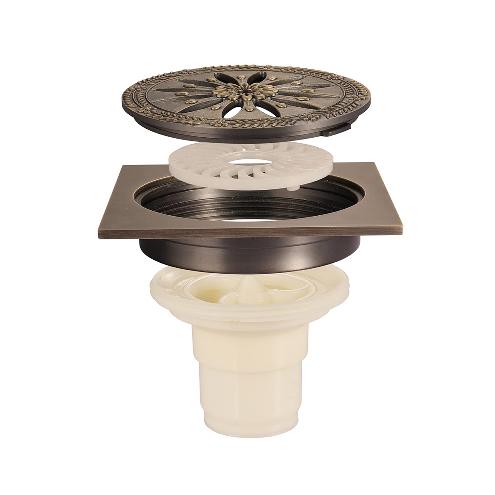 Drain de douche carré en laiton antique 4 pouces avec grille amovible pour sol