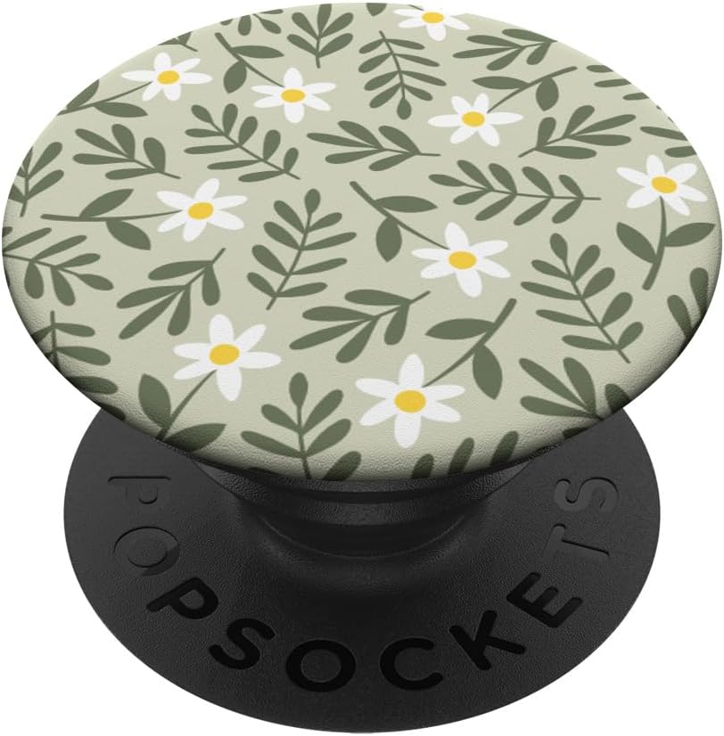Daisy Flower Pattern Plant Leaf Floral Boho Sage Green PopSockets PopWallet for MagSafe