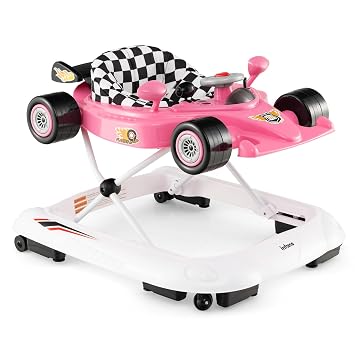 INFANS Foldable Baby Walker, 3 in 1 Toddler Activity Center Leaning-Seated Walk-Behind with Steering Wheel, Adjustable Height, Lights, Music, Washable Seat Cushion Pink