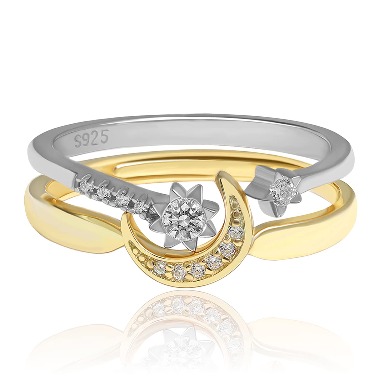 Meissa Silver Rings For Women Girls Moon And Star Thumb