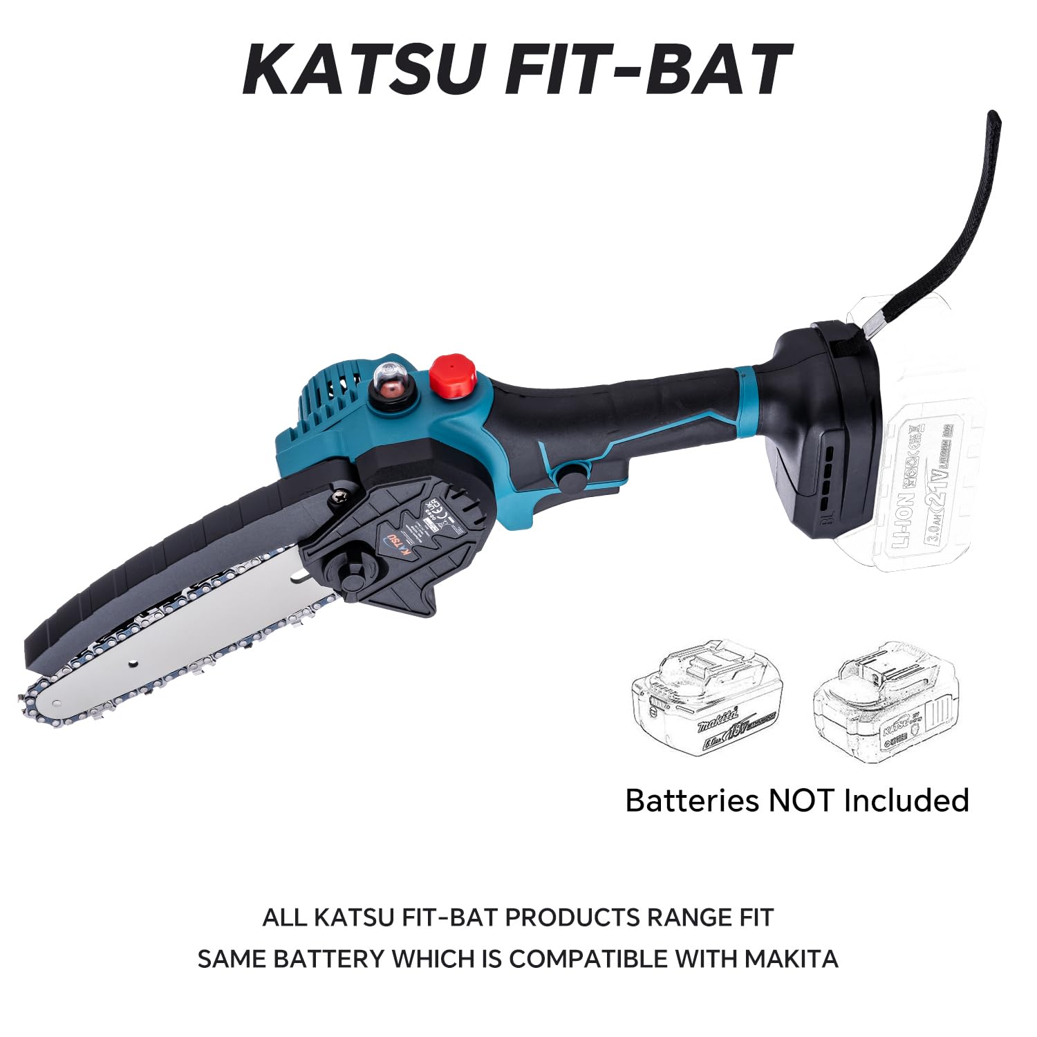 KATSU FIT-BAT 21V borstelloze draadloze kettingzaag 15,5 cm met extra ketting en handmatige oliepomp, voor tuinboomtakken, snoeien van hout, geen batterij en oplader