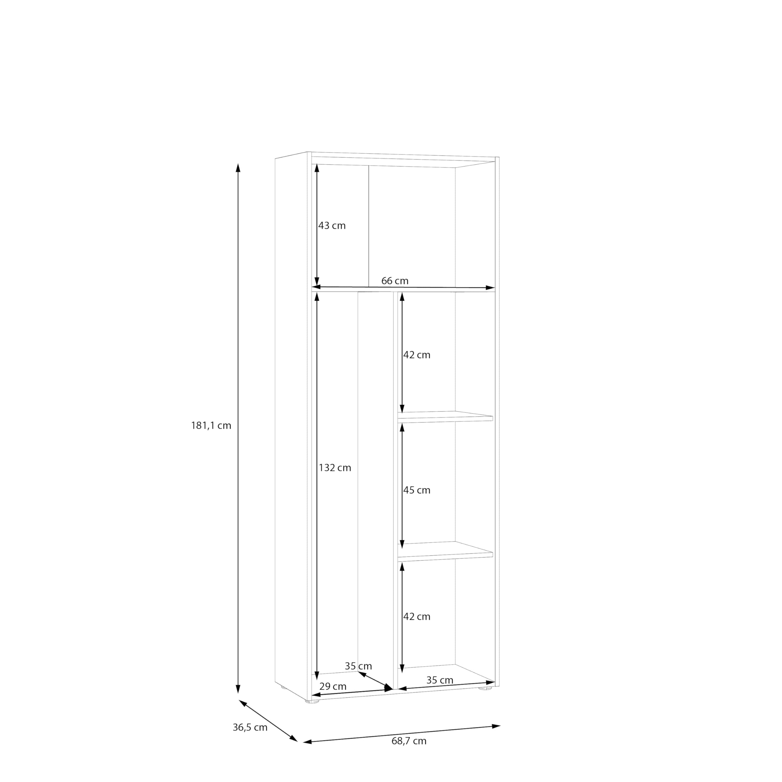 AVANTI TRENDSTORE - Feena - Armadio multiuso a 2 ante battenti con 3 ripiani, in legno laminato di colore nero. Dimensione LAP 68,7x181,1x36,5 cm