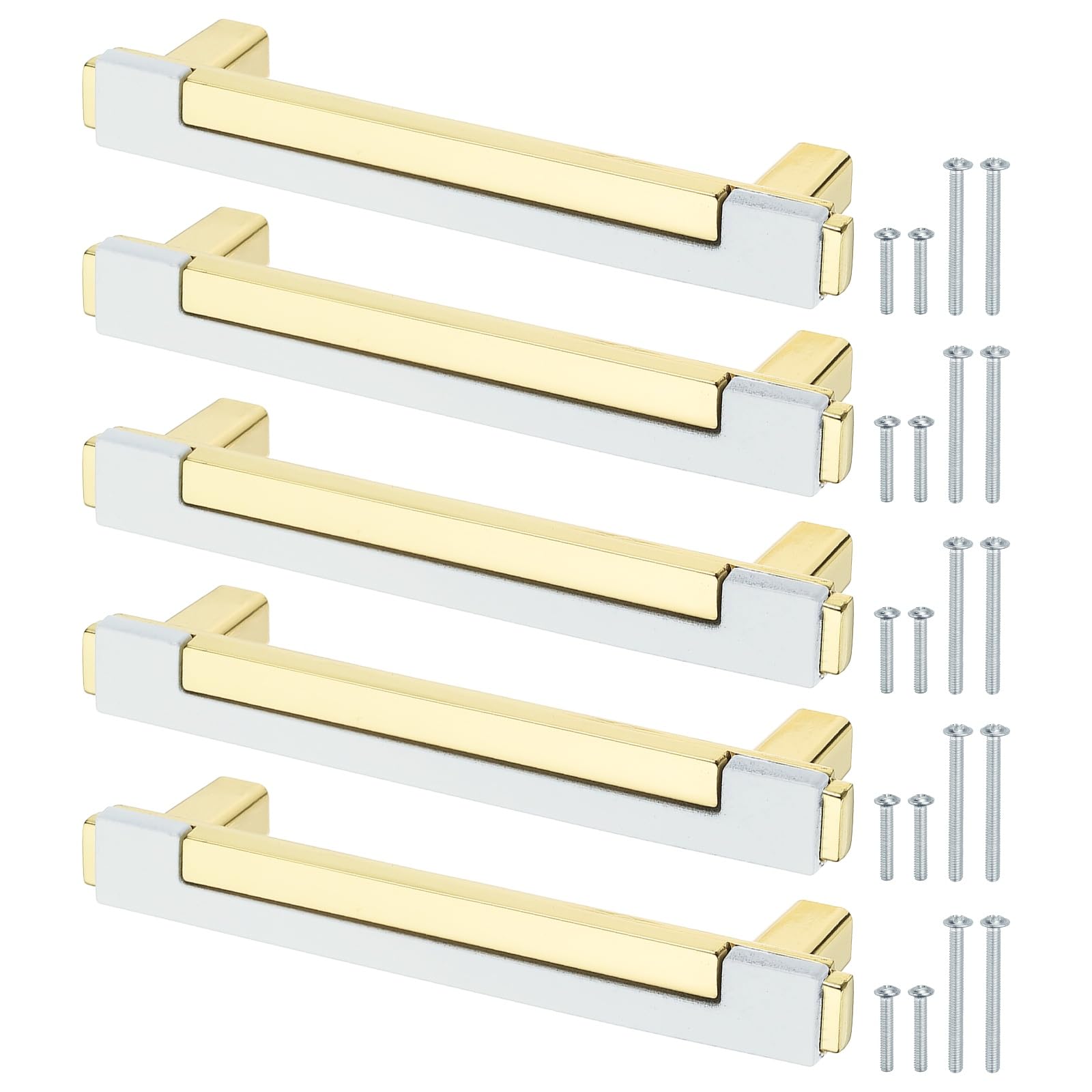 Poignées d'armoire de cuisine lot de 5 boutons blancs et dorés 12 cm