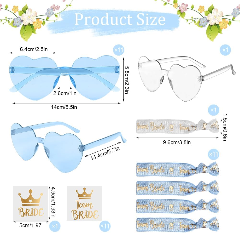 Ainiv Hen Party Bride Team Decorations Accessories, Heart Shaped Glasses with Satin Hair Scrunchies & Bride Tattoos