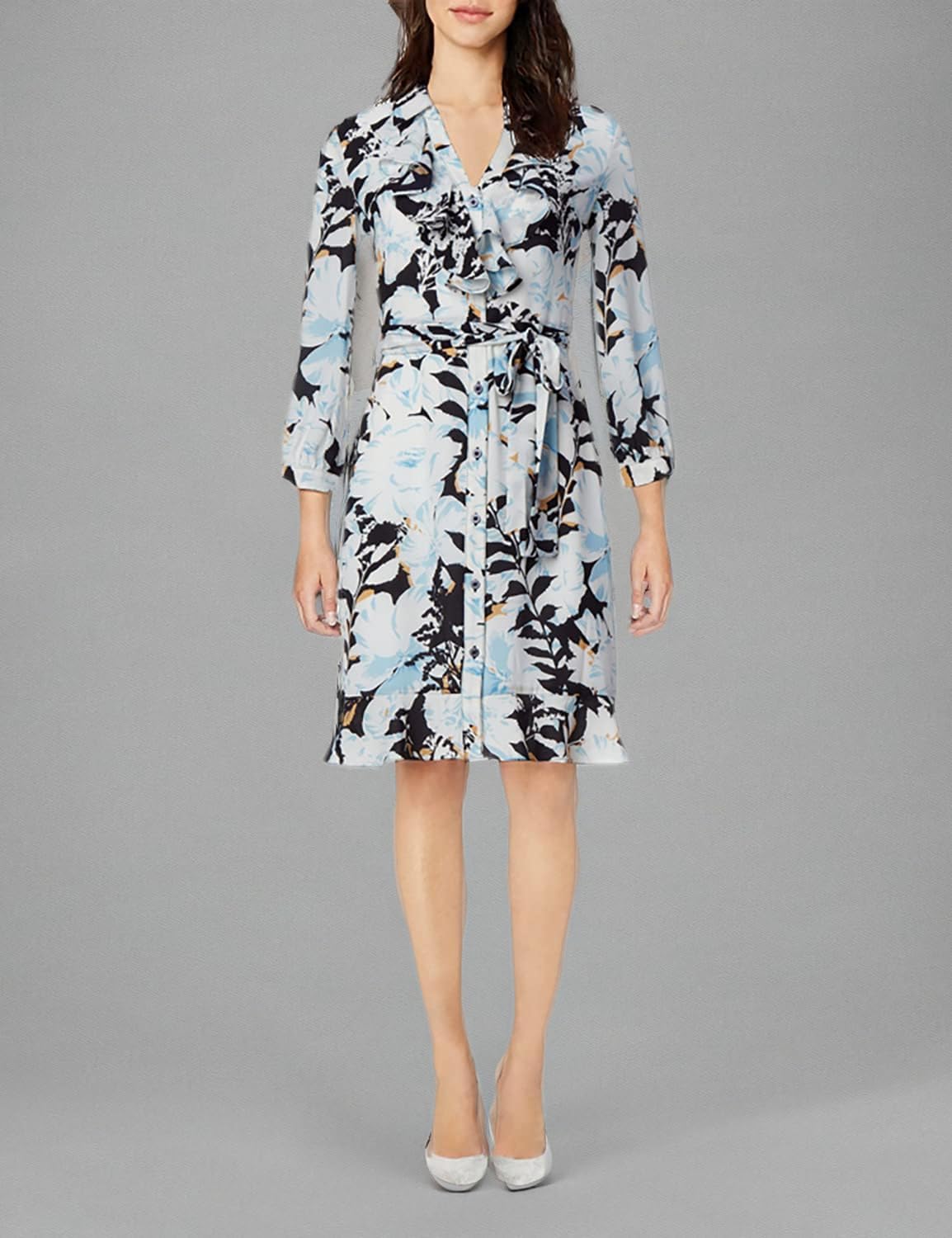 Karl Lagerfeld Paris Womens V-Neck Ruffle Dress - Image 2