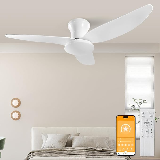 Offerte A Tempo Lampadario Con Ventilatore Da Soffitto Con Telecomando - Luce LED Dimmerabile, 6 Velocità, Flusso Reversibile, Controllo APP, Bianco Ventilatore Silenzioso Con Luce LED Regolabile