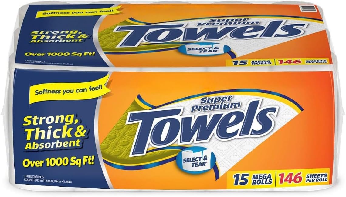 USA World Pioneer Member's Mark Super Premium 2-Ply Select & Tear Paper Towels 150 sheets/roll, 15 rolls, White