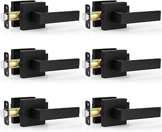 Estmoon 6 Pack Door Handles Matte Black - Passage Door Knobs Interior Square Door Levers, Heavy Duty Non-Locking Leversets Hall Closet Handles, Reversible for Right & Left Sided Doors