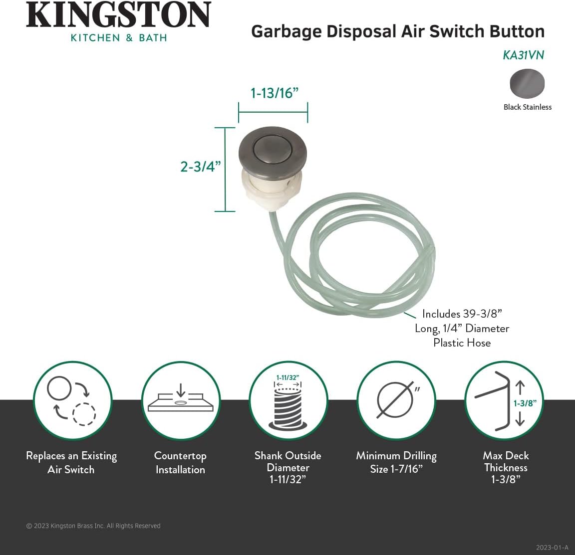 Kingston Brass KA312 Gourmetier Disposal Air Switch Button, Polished Brass