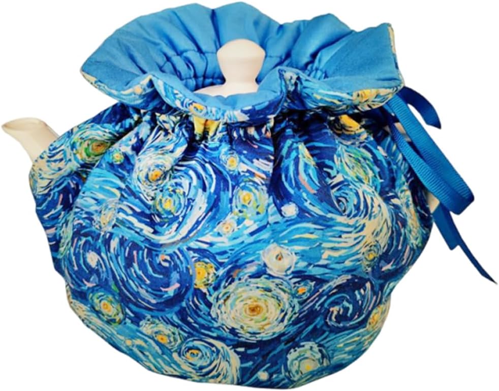 Tea Cosy, Cotton Vintage Floral Teapot Dust Cover Tea Cozies, Kitchen Home Decorative Tea Pots Cozy with Insulation Pad for Housewife, Friend, Mom (Blue)