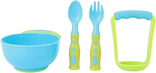 Miska zacieru dla niemowląt, zakrzywiona konstrukcja Drobno puree Lekka, łatwa do uchwycenia miska do ssania dla dzieci, placówka(Blue and green mixed color)
