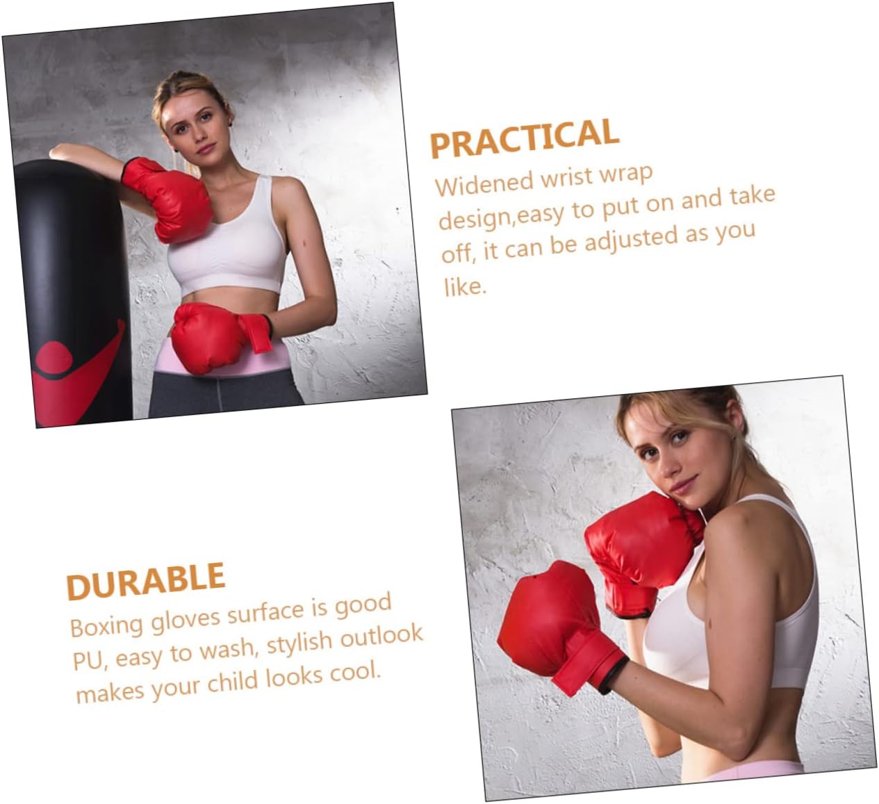 Children's Kickboxing Gloves Wear Resistant Sparring Training Gloves | PU and Sponge Build, Widened Wrist Wrap, Easy on, Red Finish for Practice Sessions