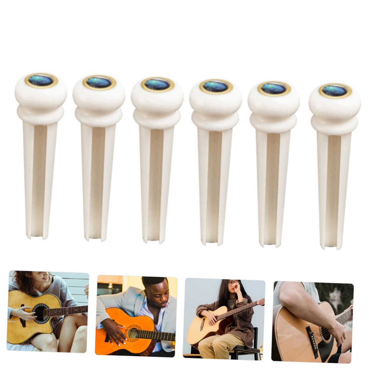 FUNOMOCYA 6Pcs Acoustic Guitar Bridge Pins with Dot Inlay Durable Bone Replacement Parts Enhanced Vibration Transfer for Folk Guitar for Musicians and Enthusiasts