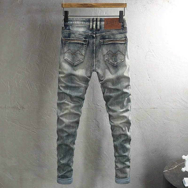 Mens Jeans Retro Washed Stretch Slim Fit Ripped Jeans Men Embroidered Vintage Denim Pants Men ​​Trousers2