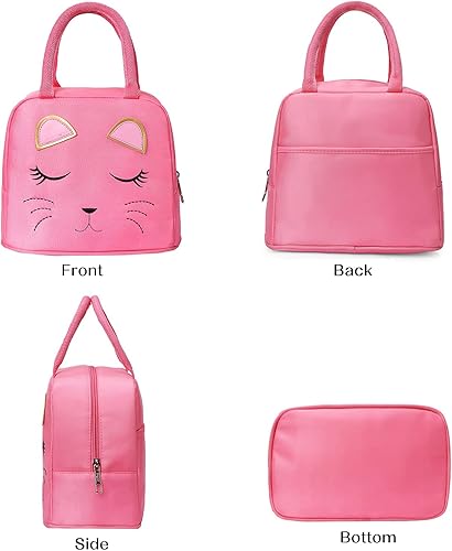 Miniatura 2 de Lonchera portátil aislada para niños y niñas, bonita lonchera reutilizable para la escuela, picnic, a prueba de fugas, bolsa de almuerzo (rosa)